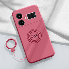 Ultra-thin Silicone Gel Soft Case Cover with Magnetic Finger Ring Stand S02 for Realme GT Neo6 5G Hot Pink