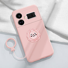 Ultra-thin Silicone Gel Soft Case Cover with Magnetic Finger Ring Stand S02 for Realme GT Neo6 5G Pink