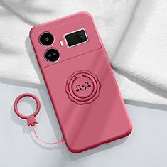 Ultra-thin Silicone Gel Soft Case Cover with Magnetic Finger Ring Stand S02 for Realme GT3 5G Hot Pink