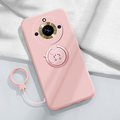 Ultra-thin Silicone Gel Soft Case Cover with Magnetic Finger Ring Stand S02 for Realme Narzo 60 5G Pink