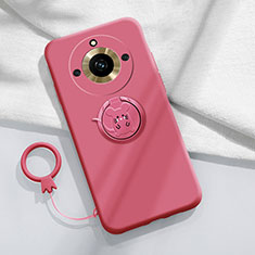 Ultra-thin Silicone Gel Soft Case Cover with Magnetic Finger Ring Stand S02 for Realme Narzo 60 Pro 5G Hot Pink