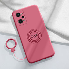 Ultra-thin Silicone Gel Soft Case Cover with Magnetic Finger Ring Stand S02 for Realme Q5 Pro 5G Hot Pink