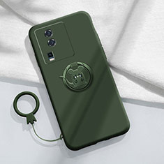 Ultra-thin Silicone Gel Soft Case Cover with Magnetic Finger Ring Stand S02 for Vivo iQOO Neo7 SE Midnight Green