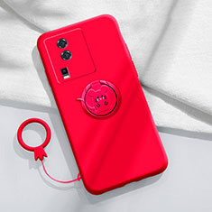 Ultra-thin Silicone Gel Soft Case Cover with Magnetic Finger Ring Stand S02 for Vivo iQOO Neo7 SE Red