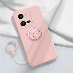 Ultra-thin Silicone Gel Soft Case Cover with Magnetic Finger Ring Stand S02 for Vivo V25 5G Pink
