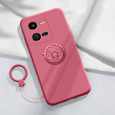 Ultra-thin Silicone Gel Soft Case Cover with Magnetic Finger Ring Stand S02 for Vivo V25e Red