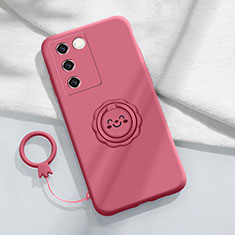 Ultra-thin Silicone Gel Soft Case Cover with Magnetic Finger Ring Stand S02 for Vivo V27 5G Hot Pink