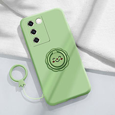 Ultra-thin Silicone Gel Soft Case Cover with Magnetic Finger Ring Stand S02 for Vivo V27e 5G Green