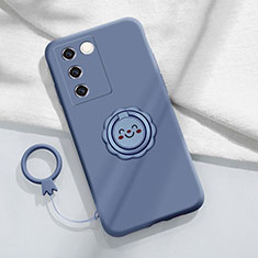 Ultra-thin Silicone Gel Soft Case Cover with Magnetic Finger Ring Stand S02 for Vivo V27e 5G Lavender Gray