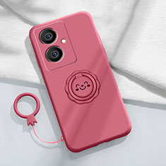 Ultra-thin Silicone Gel Soft Case Cover with Magnetic Finger Ring Stand S02 for Vivo V29 Lite 5G Hot Pink