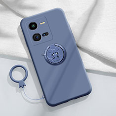 Ultra-thin Silicone Gel Soft Case Cover with Magnetic Finger Ring Stand S02 for Vivo X80 Lite 5G Lavender Gray