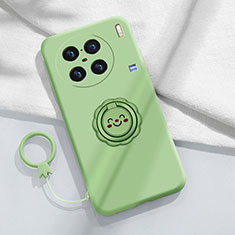 Ultra-thin Silicone Gel Soft Case Cover with Magnetic Finger Ring Stand S02 for Vivo X90 Pro+ Plus 5G Green