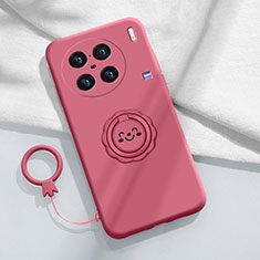 Ultra-thin Silicone Gel Soft Case Cover with Magnetic Finger Ring Stand S02 for Vivo X90 Pro+ Plus 5G Hot Pink