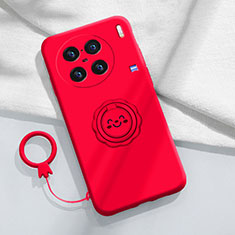 Ultra-thin Silicone Gel Soft Case Cover with Magnetic Finger Ring Stand S02 for Vivo X90 Pro+ Plus 5G Red