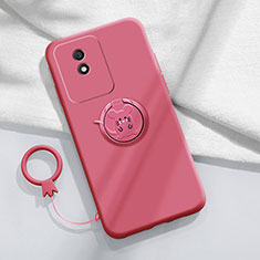 Ultra-thin Silicone Gel Soft Case Cover with Magnetic Finger Ring Stand S02 for Vivo Y02 Hot Pink