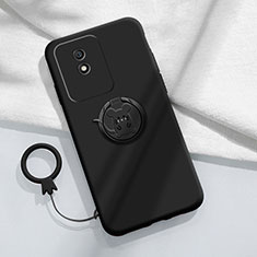 Ultra-thin Silicone Gel Soft Case Cover with Magnetic Finger Ring Stand S02 for Vivo Y02A Black