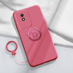 Ultra-thin Silicone Gel Soft Case Cover with Magnetic Finger Ring Stand S02 for Vivo Y02A Hot Pink