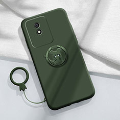 Ultra-thin Silicone Gel Soft Case Cover with Magnetic Finger Ring Stand S02 for Vivo Y02t Midnight Green