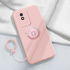 Ultra-thin Silicone Gel Soft Case Cover with Magnetic Finger Ring Stand S02 for Vivo Y11 (2023) Pink