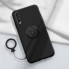 Ultra-thin Silicone Gel Soft Case Cover with Magnetic Finger Ring Stand S02 for Vivo Y50t Black