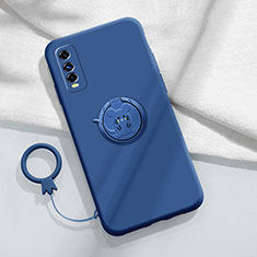 Ultra-thin Silicone Gel Soft Case Cover with Magnetic Finger Ring Stand S02 for Vivo Y51s 5G Blue