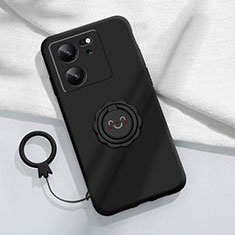 Ultra-thin Silicone Gel Soft Case Cover with Magnetic Finger Ring Stand S02 for Xiaomi Mi 13T Pro 5G Black