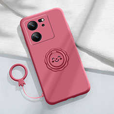 Ultra-thin Silicone Gel Soft Case Cover with Magnetic Finger Ring Stand S02 for Xiaomi Mi 13T Pro 5G Hot Pink