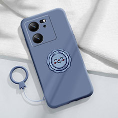 Ultra-thin Silicone Gel Soft Case Cover with Magnetic Finger Ring Stand S02 for Xiaomi Mi 13T Pro 5G Lavender Gray