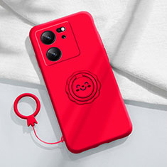 Ultra-thin Silicone Gel Soft Case Cover with Magnetic Finger Ring Stand S02 for Xiaomi Mi 13T Pro 5G Red