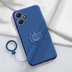 Ultra-thin Silicone Gel Soft Case Cover with Magnetic Finger Ring Stand S02 for Xiaomi Poco M6 Pro 5G Blue