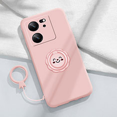 Ultra-thin Silicone Gel Soft Case Cover with Magnetic Finger Ring Stand S02 for Xiaomi Redmi K60 Ultra 5G Pink