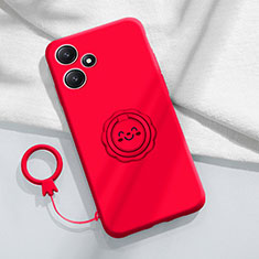 Ultra-thin Silicone Gel Soft Case Cover with Magnetic Finger Ring Stand S02 for Xiaomi Redmi Note 12R 5G Red