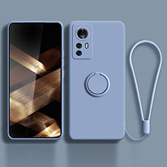 Ultra-thin Silicone Gel Soft Case Cover with Magnetic Finger Ring Stand S02 for Xiaomi Redmi Note 12S Lavender Gray