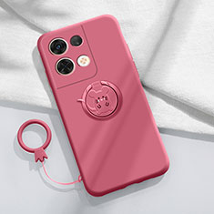 Ultra-thin Silicone Gel Soft Case Cover with Magnetic Finger Ring Stand S02 for Xiaomi Redmi Note 13 Pro 5G Red