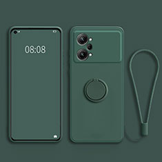 Ultra-thin Silicone Gel Soft Case Cover with Magnetic Finger Ring Stand S03 for Oppo K10 Pro 5G Midnight Green