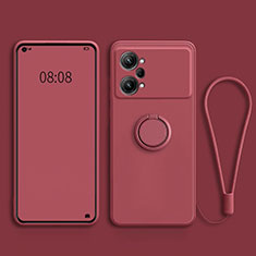 Ultra-thin Silicone Gel Soft Case Cover with Magnetic Finger Ring Stand S03 for Oppo K10 Pro 5G Red