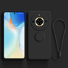 Ultra-thin Silicone Gel Soft Case Cover with Magnetic Finger Ring Stand S03 for Realme Narzo 60 5G Black