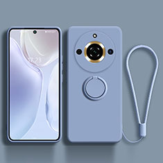 Ultra-thin Silicone Gel Soft Case Cover with Magnetic Finger Ring Stand S03 for Realme Narzo 60 Pro 5G Lavender Gray