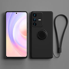 Ultra-thin Silicone Gel Soft Case Cover with Magnetic Finger Ring Stand S03 for Vivo V23 Pro 5G Black