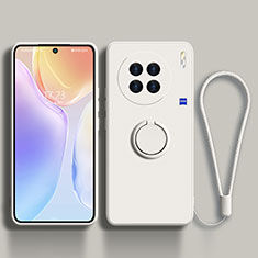 Ultra-thin Silicone Gel Soft Case Cover with Magnetic Finger Ring Stand S03 for Vivo X90 Pro+ Plus 5G White