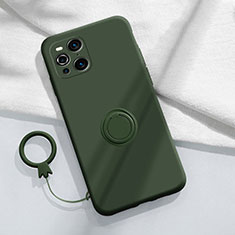 Ultra-thin Silicone Gel Soft Case Cover with Magnetic Finger Ring Stand S04 for Oppo Find X3 Pro 5G Midnight Green