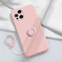 Ultra-thin Silicone Gel Soft Case Cover with Magnetic Finger Ring Stand S04 for Oppo Find X3 Pro 5G Pink