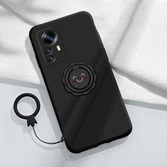 Ultra-thin Silicone Gel Soft Case Cover with Magnetic Finger Ring Stand S04 for Xiaomi Redmi Note 12S Black