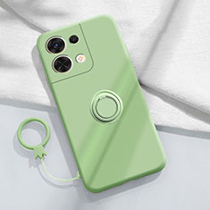 Ultra-thin Silicone Gel Soft Case Cover with Magnetic Finger Ring Stand S04 for Xiaomi Redmi Note 13 5G Matcha Green