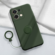 Ultra-thin Silicone Gel Soft Case Cover with Magnetic Finger Ring Stand S04 for Xiaomi Redmi Note 13 5G Midnight Green