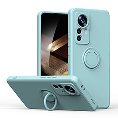 Ultra-thin Silicone Gel Soft Case Cover with Magnetic Finger Ring Stand S05 for Xiaomi Redmi Note 12S Cyan