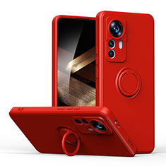 Ultra-thin Silicone Gel Soft Case Cover with Magnetic Finger Ring Stand S05 for Xiaomi Redmi Note 12S Red