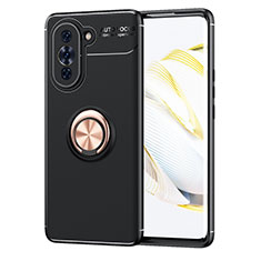 Ultra-thin Silicone Gel Soft Case Cover with Magnetic Finger Ring Stand SD1 for Huawei Nova 10 Pro Gold and Black