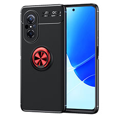 Ultra-thin Silicone Gel Soft Case Cover with Magnetic Finger Ring Stand SD1 for Huawei Nova 9 SE Red and Black