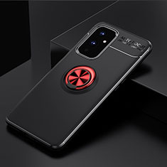 Ultra-thin Silicone Gel Soft Case Cover with Magnetic Finger Ring Stand SD1 for OnePlus 9 5G Red and Black